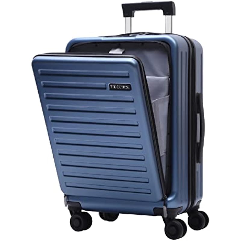TydeCkare 20 Inch Carrry On Luggage with Front Zipper Pocket, 45L, Lightweight ABS+PC Hardshell Suitcase with TSA Lock & Spinner Silent Wheels, Convenient for Business Trips, Ice Blue