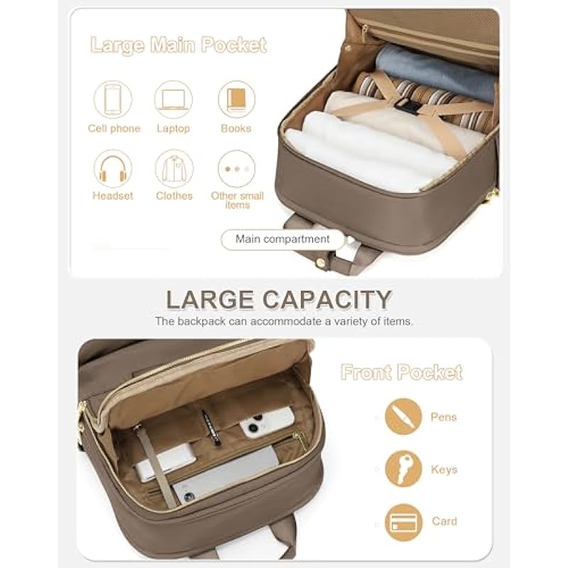 Cabin Bags for Travel, Carry on Travel Backpack for Women Airplane Approved Hand Luggage Backpack Water Resistant Personal Item Travel Bag Travel Essentials Work Laptop Backpack Dark Brown