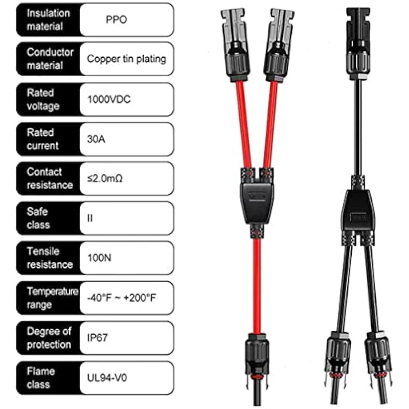 Solar Connectors Y Branch Parallel Adapter Cable Wire Plug Tool Kit for Solar Panel