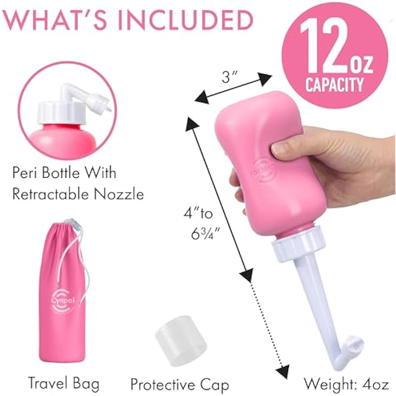 Cynpel Peri Bottle – Portable Travel Bidet – Labour and Pregnancy Hospital Bag Essentials – After Birth Recovery Tools for Postpartum New Mom – Perineal Spray Bottle Kit – Feminine Care – 12 Oz