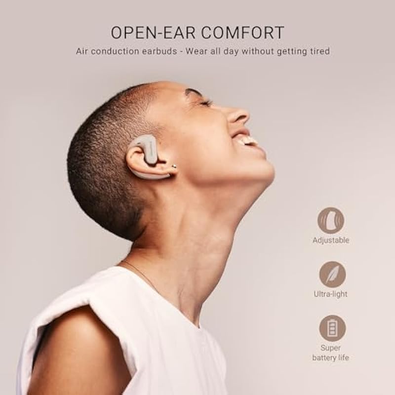 OpenRock S Open-Ear Conduction Headphones, Bluetooth 5.3 Wireless Over-Ear Earbuds Earphones 60H Playtime Deep Bass IPX5 Waterproof Built-in Call Noise Cancelling Mic for Sports Running Driving Office