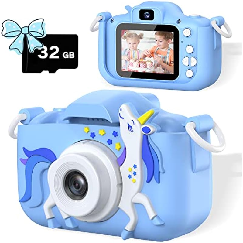 Upgrade Selfie Kids Camera, Christmas Birthday Gifts for Boys Girls Age 3-12, HD Kids Digital Video Cameras for Toddler with Cartoon Soft Silicone Cover, Portable Toy for 3 4 5 6 7 8 9 10Years Old