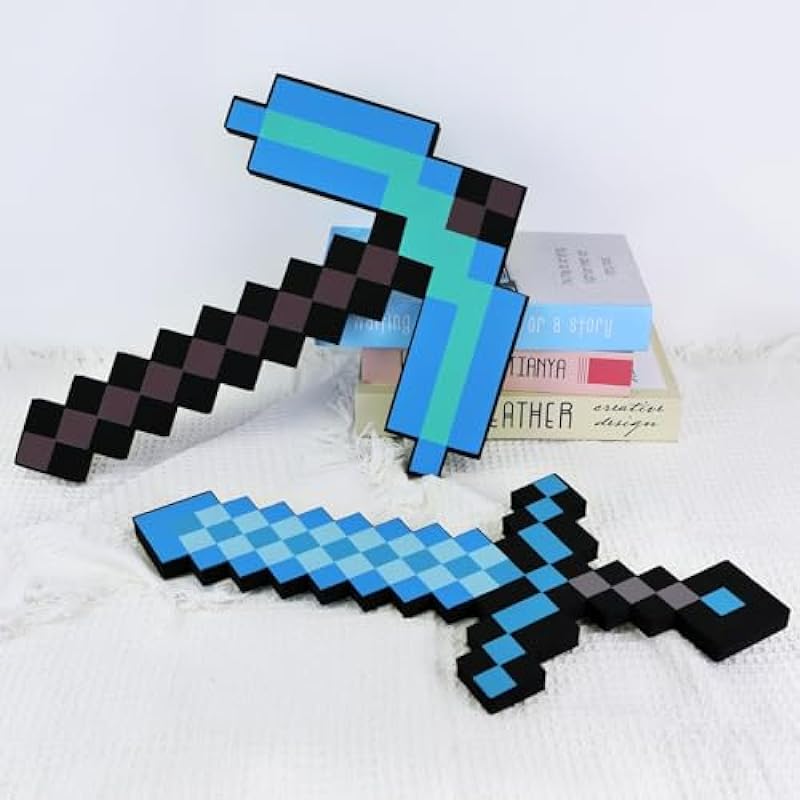 Vifcotlyp Pickaxe and Sword Toys, Sword and Pickaxe Combo Game Role-Play Accessory Sword Pick Foam Weapon Action Figure Accessory for Video Game Fans Kids (Blue)