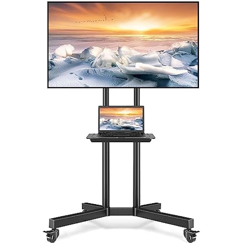 Rfiver Universal Mobile TV Stand on Wheels, Rolling TV Cart for 32-83 inch Flat Curved Screen TVs up to 110lbs, Portable TV Mount with Adjustable Height for Home Office, Max VESA 600×400, Black