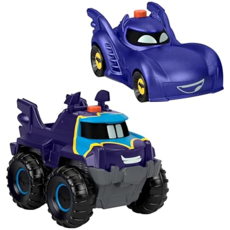 Fisher-Price DC Batwheels Light-Up 1:55 Scale Toy Cars 2-Pack, Bam The Batmobile and Buff, Preschool Pretend Play Ages 3+ Years