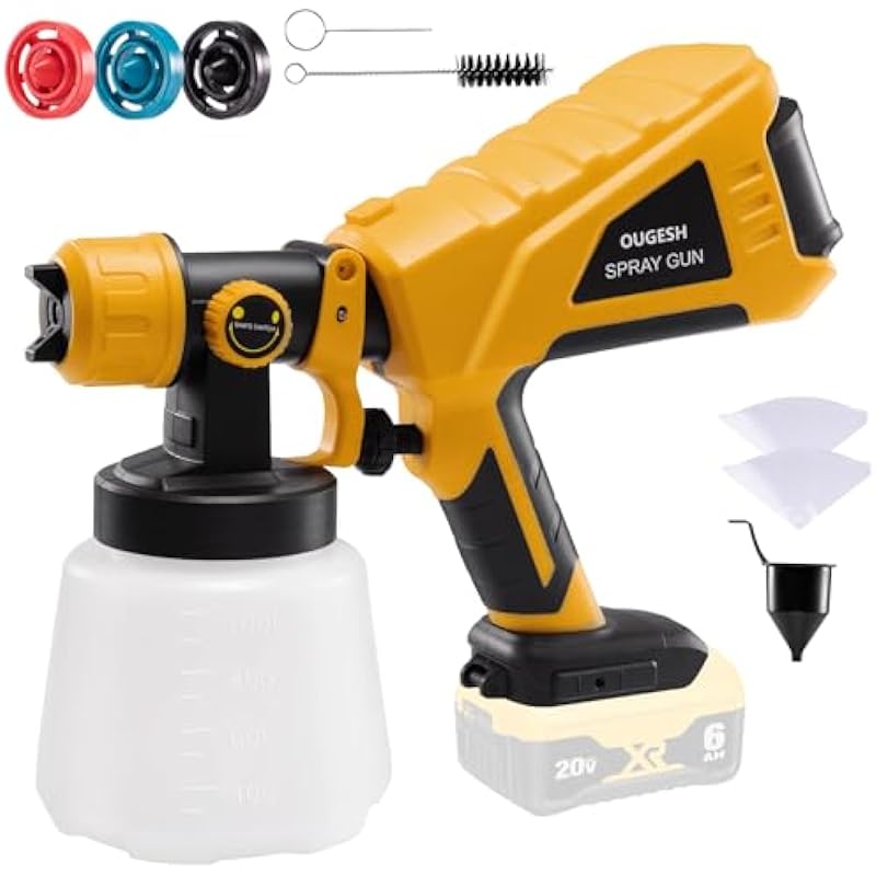 Cordless Paint Sprayer – Compatiable with DEWALT 20V MAX Battery,OUGESH Electric HVLP Spray Paint Gun Tools for House Painting/Home Interior and Exterior/Wood/Walls/Furniture/Fence/Door(No Battery)