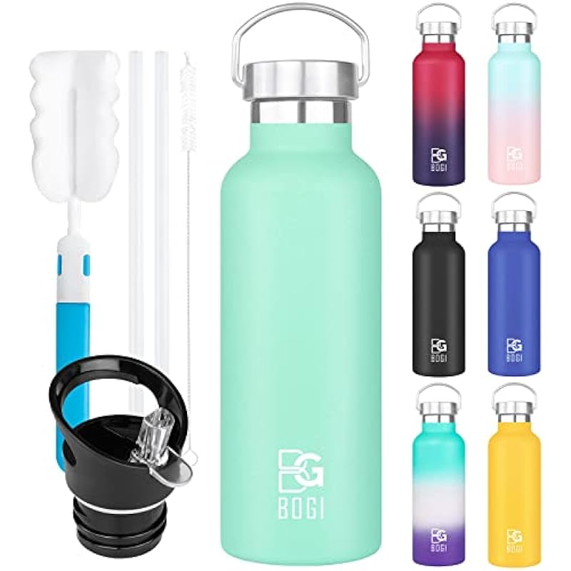 BOGI Insulated Water Bottle, 20/25oz Vacuum Stainless Steel Water Bottles with Straw & Straw Lid, Leakproof BPA Free Sports Metal Water Bottle-Keeps Drink Hot & Cold for Outdoor Sports Fitness Camping