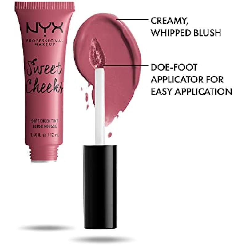 NYX PROFESSIONAL MAKEUP, Sweet cheeks, Soft cheek tint, Creamy whipped blush, Buildable coverage, Vegan formula – BABY DOLL (Pink) 1 0.509 fluid ounces