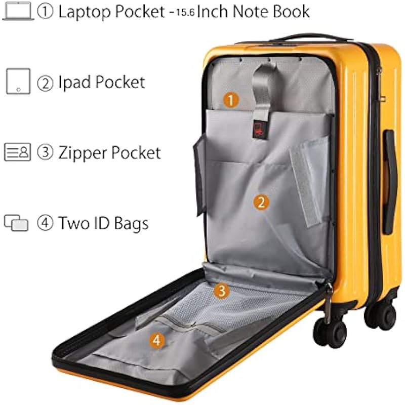 TydeCkare 20 Inch Luggage Carry On with Front Pocket, 22×14.6x10in, 45L, Lightweight ABS+PC Hardshell Suitcase with TSA Lock, YKK Zipper & 4 Spinner Silent Wheels, Orange