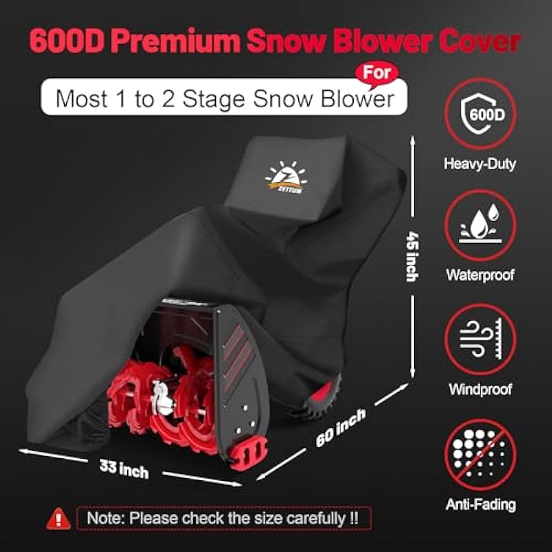 Zettum Snow Blower Cover – 600D Snowblower Covers Heavy Duty Waterproof, Outdoor Snow Thrower Cover Universal Fit for EGO, Honda, Cub Cadet, Ryobi, Ariens, Troy Bilt, Snow Joe, Toro and PowerSmart