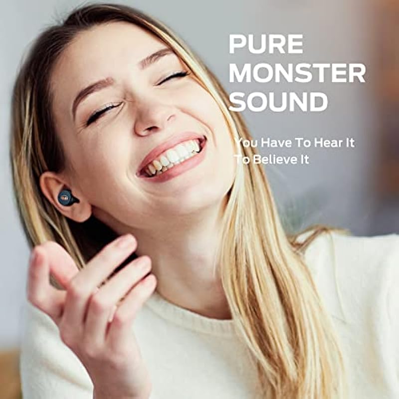 Monster N-Lite 200 AirLinks Wireless Earbuds, Bluetooth 5.0 Headphones, Built-in Mic for Clear Calls, Immersive Bass Sound, IPX5 Water Resistant Design for Sports, Black.
