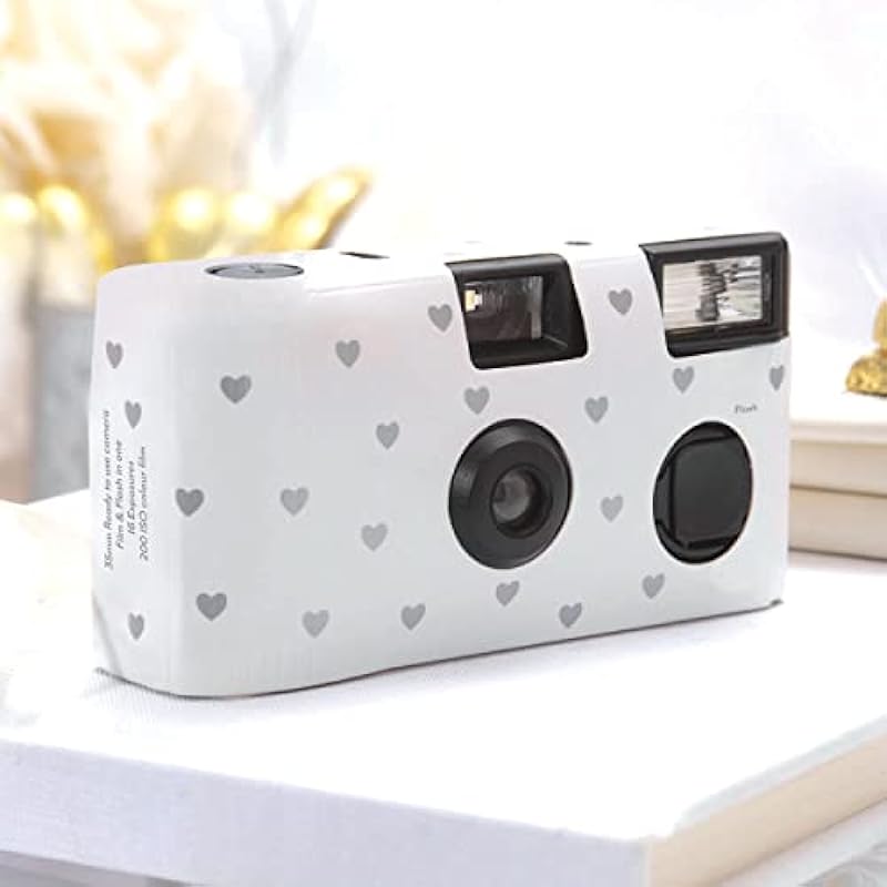Single Use Camera – Silver Hearts Design – White