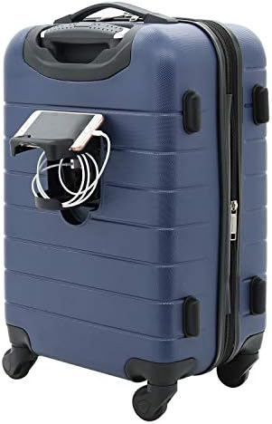 Wrangler Smart Luggage Set with Cup Holder and USB Port, Navy Blue, 20-Inch Carry-On, Smart Luggage Set with Cup Holder and USB Port