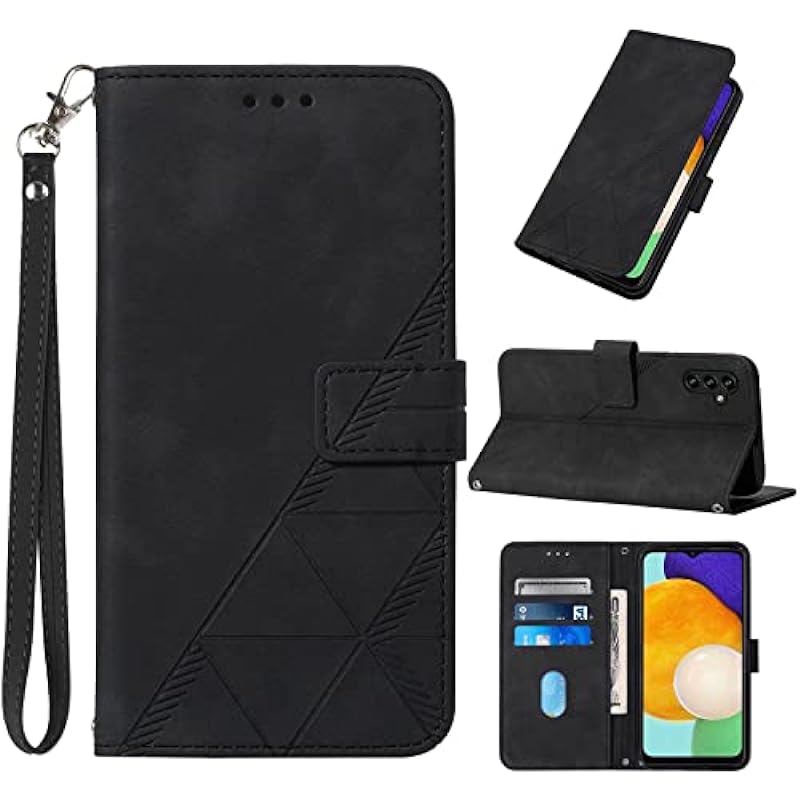 A14 5G Case Wallet,for Samsung A14 Case,[Kickstand][Wrist Strap][Card Holder Slots] TPU Interior Protective for Galaxy A14 5G Case,Leather Folio Flip Cover for Samsung Galaxy A14 5G (Black)
