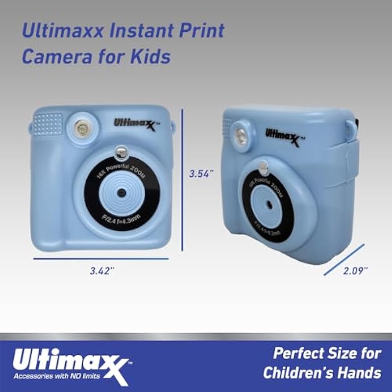 Ultimaxx Essential Instant Print Camera for Kids Bundle (Blue) – Includes: 32GB microSD Card, High-Speed Memory Card Reader with Internal microSD Slot, Lanyard, Microfiber Cloth & More (9pc Bundle)