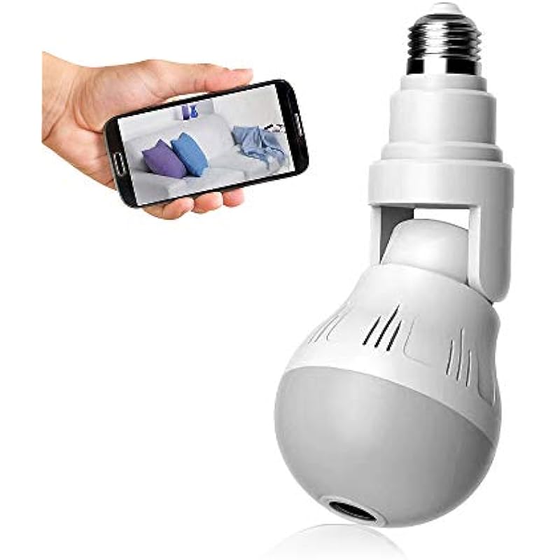 WiFi Bulb Security Camera 1080P HD – Wireless 360 Degree Panoramic IP Camera Light – 2MP LED Light Camera Lamp – Floodlight and Infrared Night Vision, Motion Detection, Alarm Events for Home Surveillance