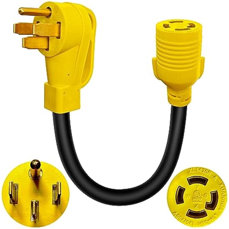 4 Prong 50Amp RV Plug to 30 Amp 4 Prong Twist-Lock Generator Outlet Adapter Cord NEMA 14-50P to L14-30R（10AWG,1.5FT