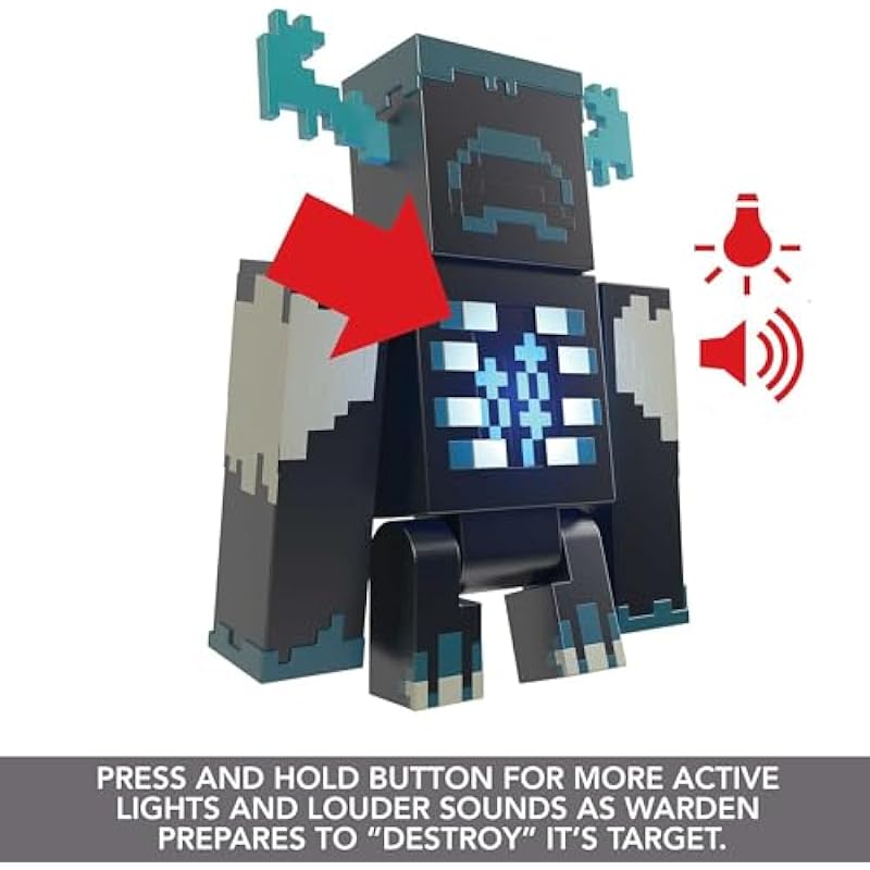 Minecraft Warden Action Figure with Lights, Sounds & Attack Mode, Collectible Toy Inspired by Video Game, 3.25-Inch
