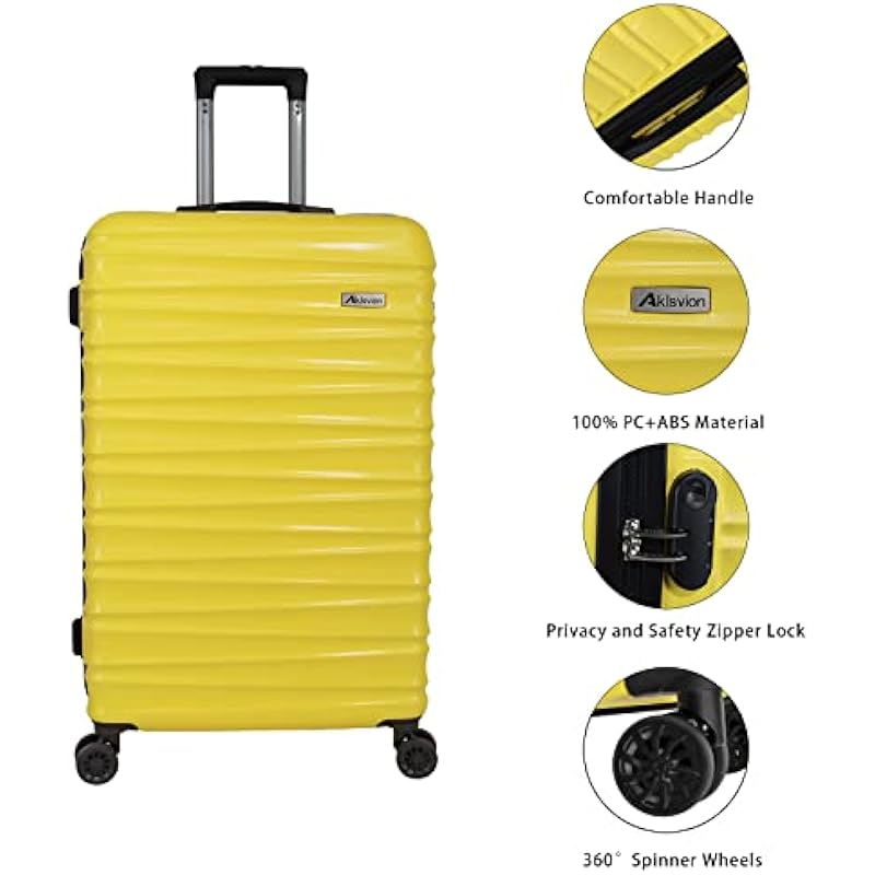 Luggage Set 3 Pieces (20/24/28) -Suitcase Set – Carry on Luggage with Wheels – Check-in Luggage – PC + ABS Durable Suitcase Rotating Silent Wheels (Hardside Luggage with Spinner Wheels, Yellow)…