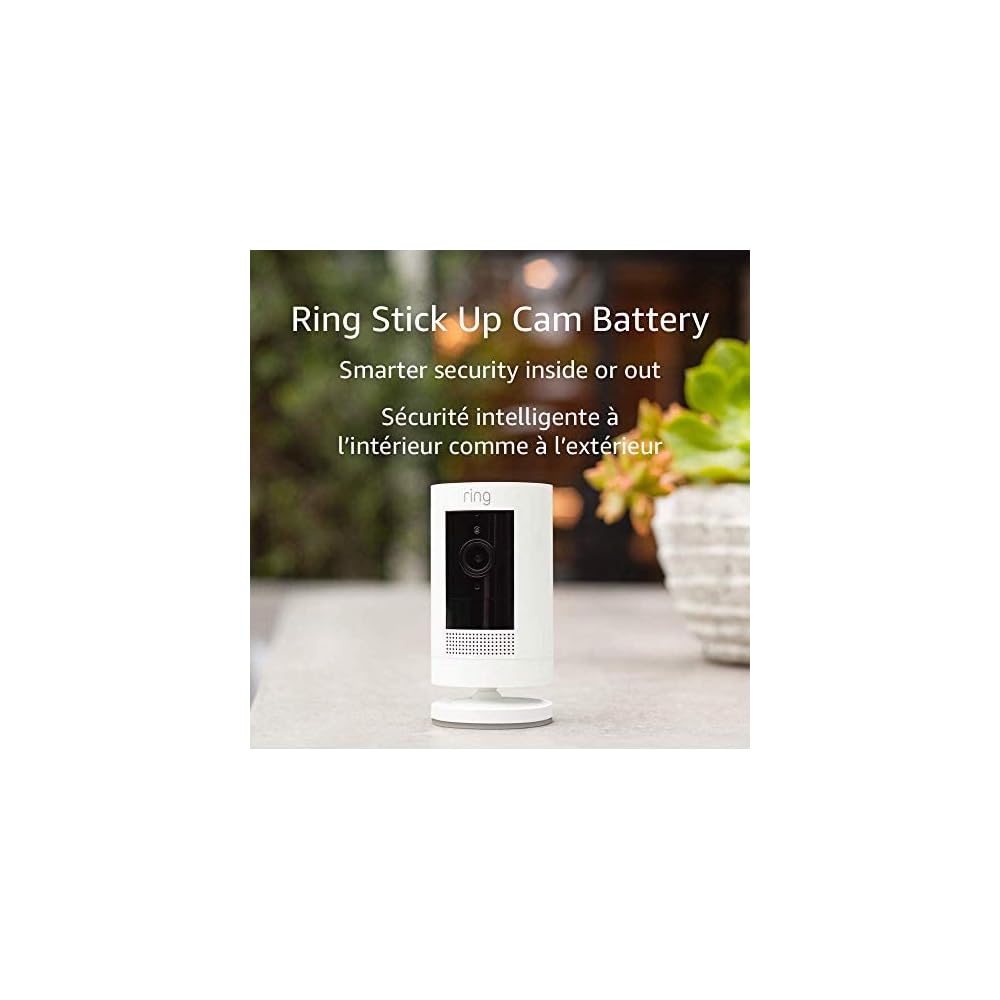 Ring Stick Up Cam Battery – HD security camera with two-way talk, Works with Alexa – White