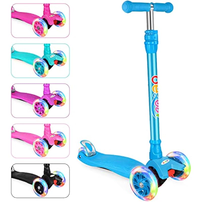 BELEEV Scooters for Kids 3 Wheel Kick Scooter for Toddlers Girls & Boys, Scooter with 3 Adjustable Height, LED Light Up Wheels for Children from 3 to 12 Years Old