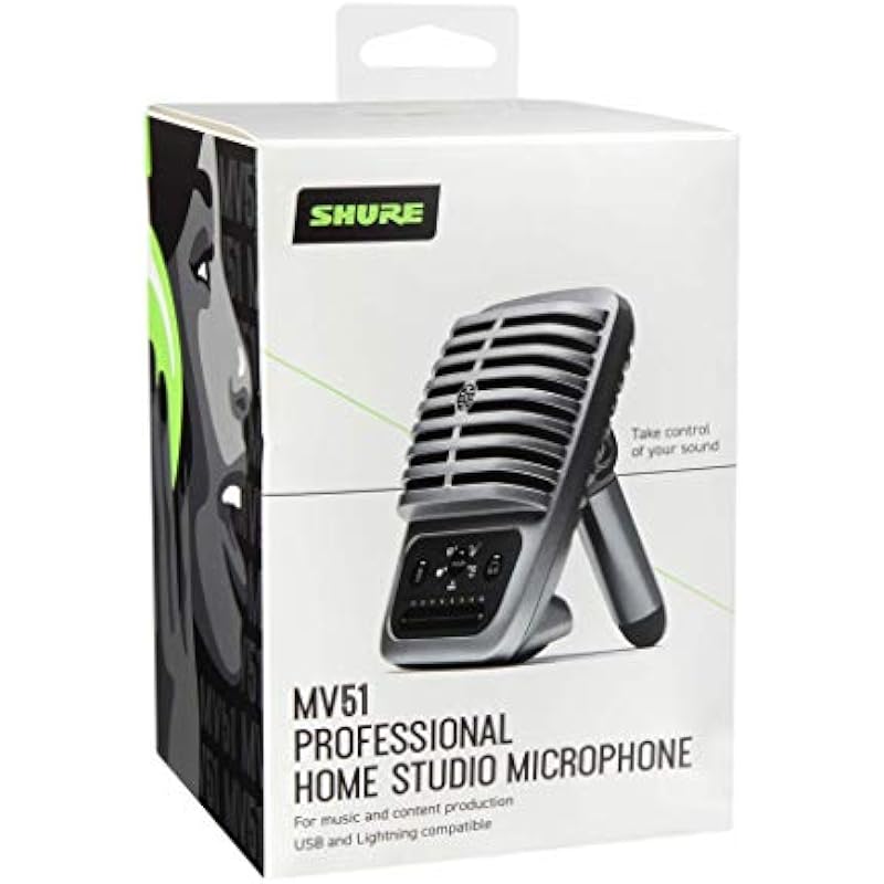 Shure MV51 Digital Large-Diaphragm Condenser Microphone with USB, Lightning and USB-C Cables – 5 DSP Preset Modes (Speech, Singing, Flat, Acoustic Instrument, Loud)