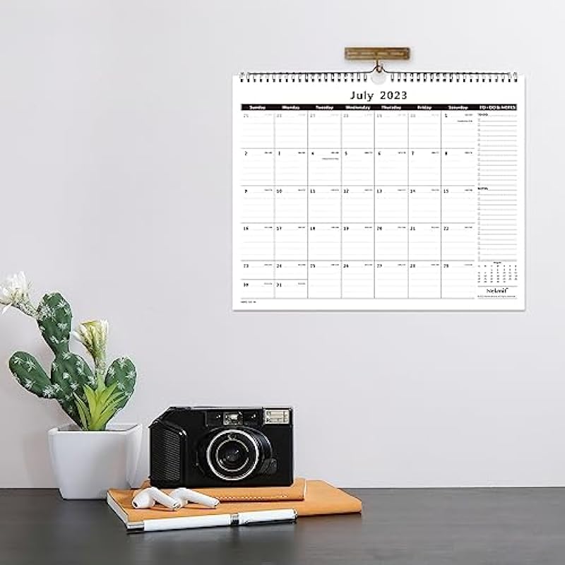 Nekmit 2023 Yearly Monthly Wall Calendar, Runs from Now Through Dec. 2023, 15 x 12 Inches, Wirebound, Black for Home School Plan, Study and Schedule