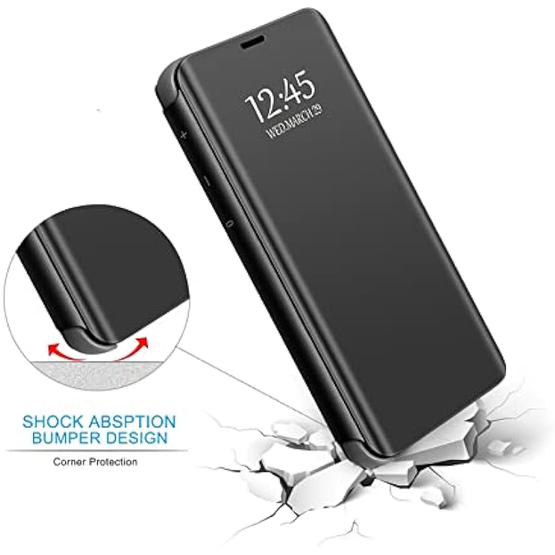 Galaxy S8 Leather Case Compatible with Samsung Galaxy S8 5.8-inch Phone Case Clear View Makeup Mirror Flip Cover, S8 Case with Kickstand Shockproof Protective Cover for Samsung S8 Smartphone