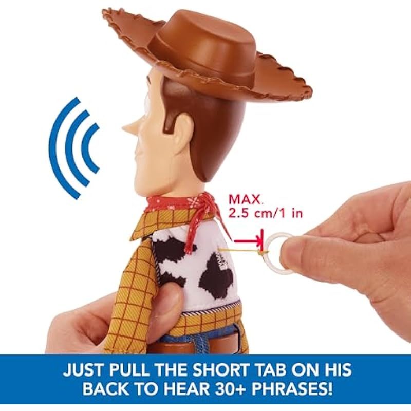 Disney and Pixar Toy Story Movie Toy, Talking Woody Figure with Ragdoll Body, 20 Phrases, Pull Tab Activated Sounds, Roundup Fun Woody, Multicolor