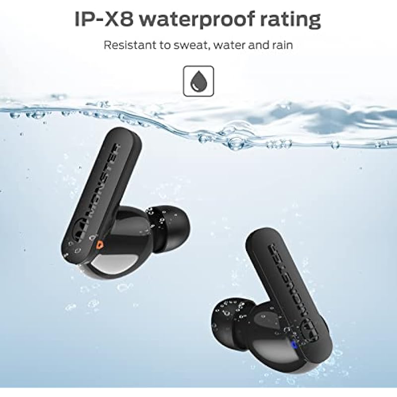 Monster N-Lite Clear Talk Wireless Earbuds Bluetooth 5.3 Headphones with CVC 8.0 Noise Reduction, IPX8 Waterproof in-Ear Stereo Earphones 60H Playtime, Bluetooth Earbuds Silver Gray