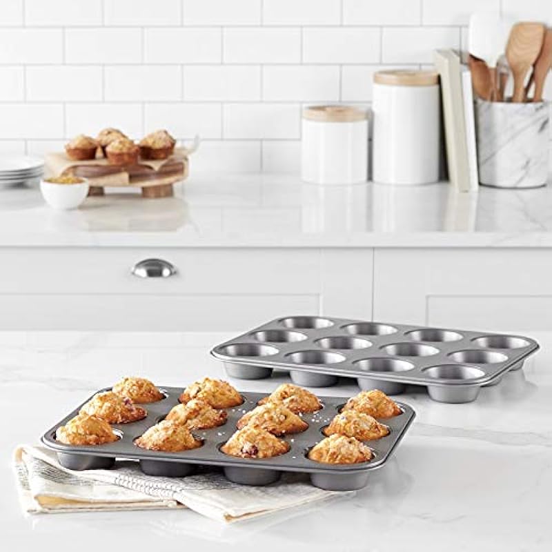 Amazon Basics Nonstick Muffin Baking Pan, 12 Cups – Set of 2