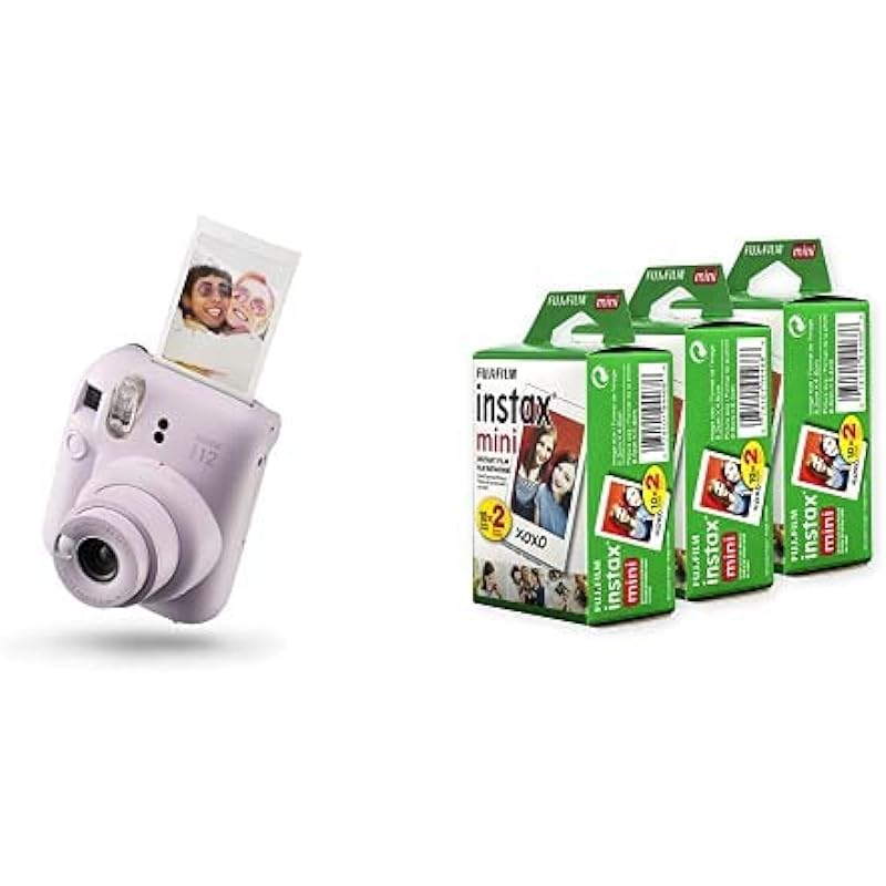 Fujifilm Instax Mini 12 Instant Camera (Lilac Purple) Bundle with Instax Mini Film, White Multi-Pack (60 Exposures)