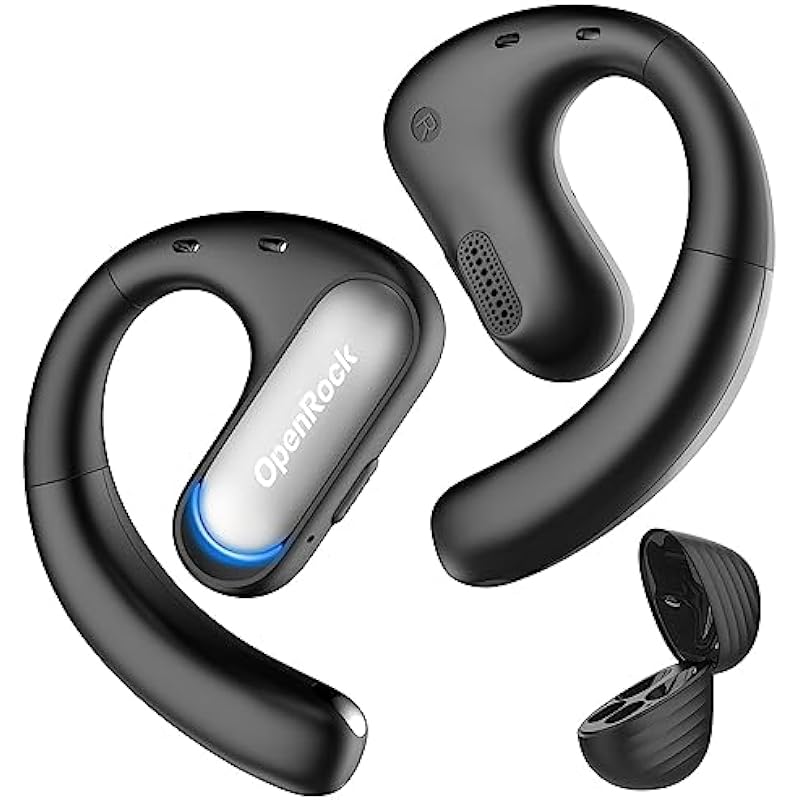 OpenRock Pro Open Ear Headphones, Bluetooth 5.2 Wireless Earbuds, 46 Hours Playtime with Charging Case, Extra Deep Bass, IPX5 Waterproof, for Sports, Gaming, Office, Running, Cycling, Driving, Hiking