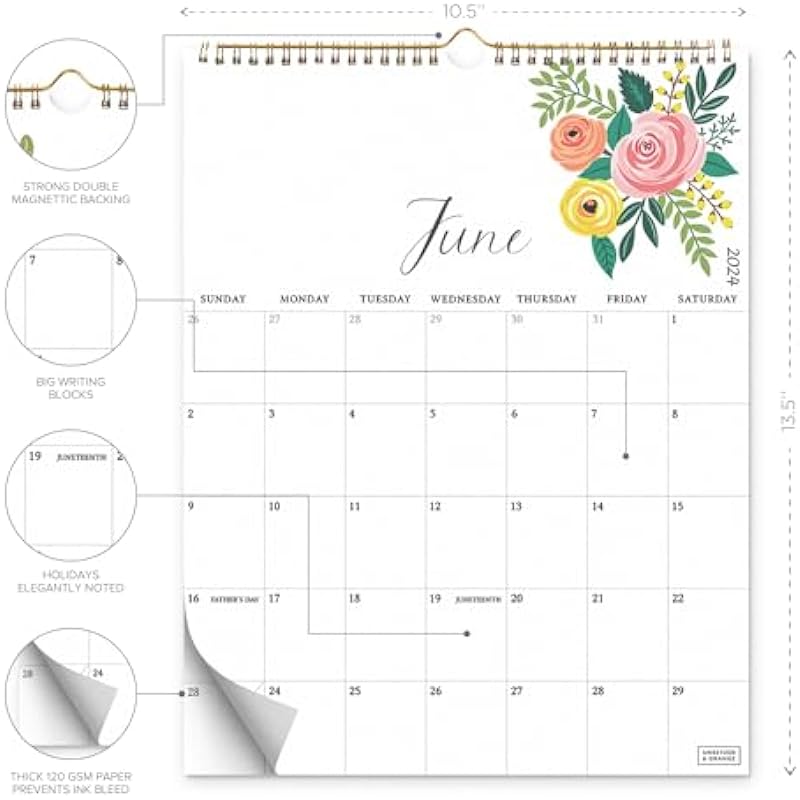 S&O Twelve Flowers 2024 Wall Calendar Runs from Now to December 2024 – Tear-Off Monthly Calendar 2024 for Home – Academic Wall Calendar 2024 – Hanging Calendar to Track Appointments – 13.5″x10.5”in