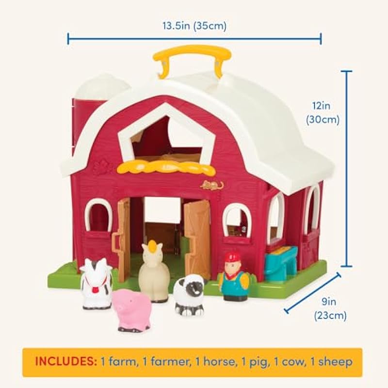 Battat Big Red Barn Animal Farm Playset for Toddlers 18M+ (6Piece), Dark Red, 13.5 inch Large x 9 inch W x 12 inch H