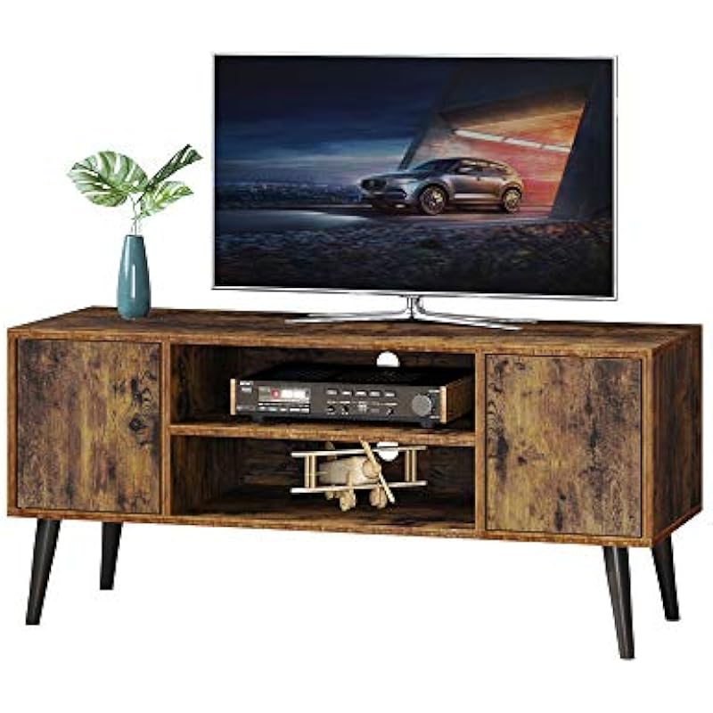 Function Home TV Stand with Storage, Mid-Century Entertainment Center, TV Console for TVs up to 55″, Storage Cabinet with Shelves and Doors for Living Room, Entertainment Room, Office, Rustic Brown