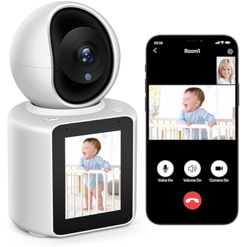 Two-Way Video/Audio Indoor Camera, Child/Elder/Dog/Pet Camera with Phone App, 1080P Home Security Camera with Pan Tilt, Night Vision, One-Button Call, Motion Detection, Human/Sound/Crying Detection