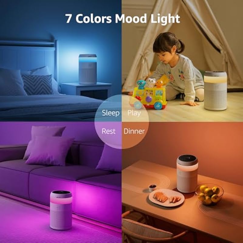 Air Purifiers for Bedroom Home, Afloia Small Desktop Air Purifier with Fragrance Sponge, 3-Speed Fan & 7-Color Mood Light, H13 True HEPA Air Filter for Pet Dander Smoke Odor Dust Pollen, DEMI White