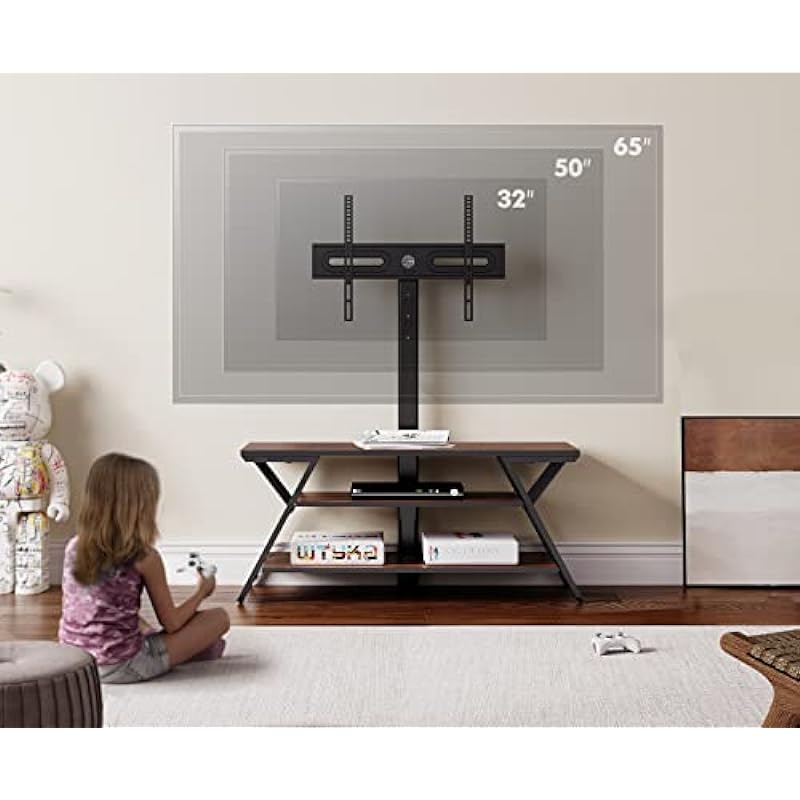 FITUEYES TV Stand with Mount for 32/45/55/60/65 inch TVs,Entertainment Center with Height Adjustable Mount,Swivel TV Stand Mount for Living Room, Bedroom, Media Console with 3-Tie Storage Cabinet