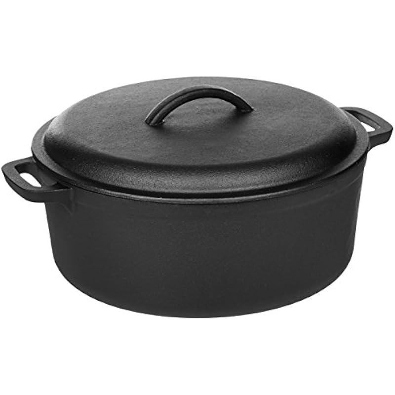 Amazon Basics Pre-Seasoned Cast Iron Dutch Oven Pot with Lid and Dual Handles, 7-Quart