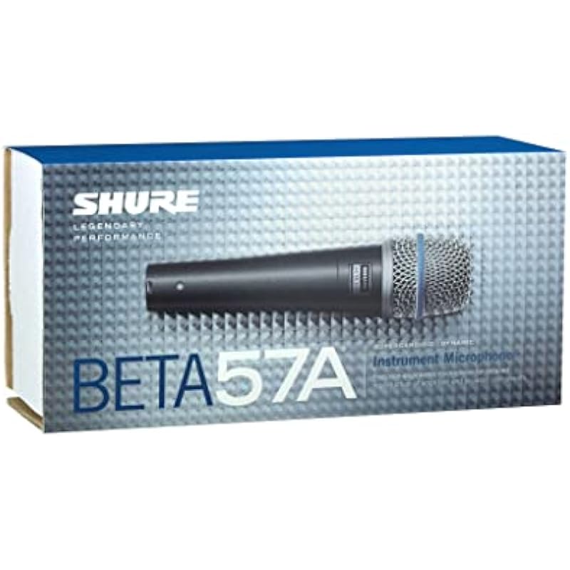 Shure BETA 57A Instrument Microphone – Supercardioid Dynamic Mic for Vocal and Instrumental Applications with High Output Neodymium Element, Durable Steel Mesh Grille and Shock Mount