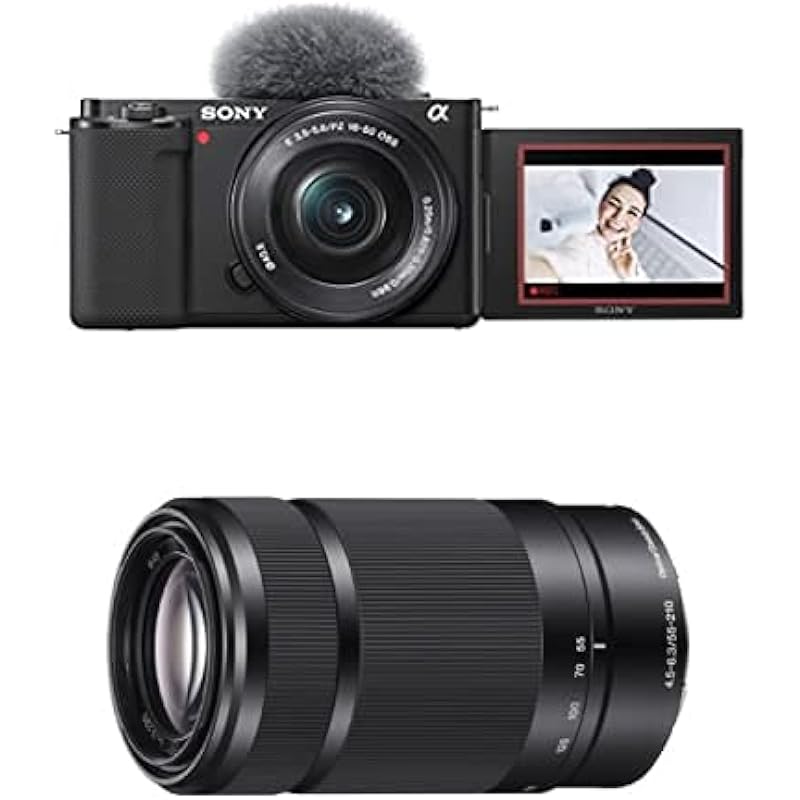 Sony Vlogging ILCZVE10 Black with 16-50mm kit Plus 55-210mm Lens Black