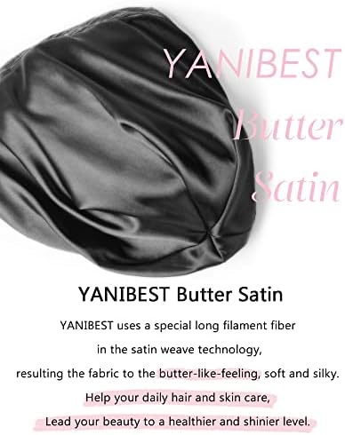 YANIBEST Silk Satin Bonnet Hair Cover Sleep Cap – Adjustable Stay on Silk Lined Slouchy Beanie Hat for Night Sleeping