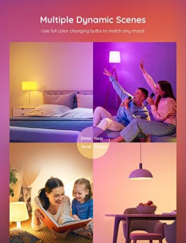 Govee Smart Light Bulbs, WiFi Bluetooth Color Changing Light Bulbs, Music Sync, 54 Dynamic Scenes, 16 Million DIY Colors RGB Light Bulbs, Work with Alexa, Google Assistant & Govee Home App, 4 Pack