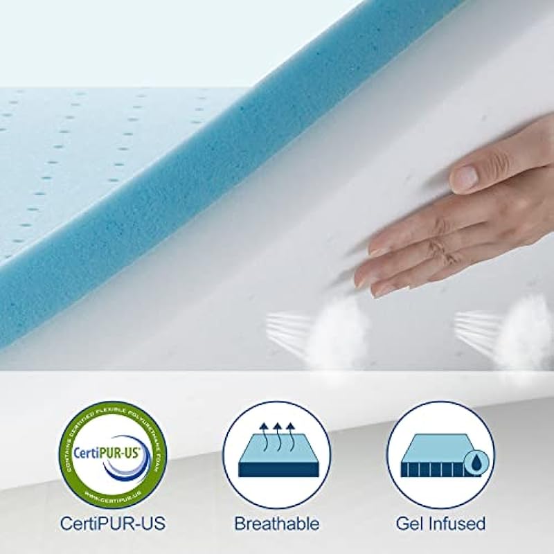 Maxzzz Queen Mattress Topper, 3 inch Cooling Mattress Topper, Memory Foam Gel-Infused Bed Topper, Firm Mattress Topper for Back Pain, Pressure Relieve, CertiPUR-US Certified (Queen 60 * 80 Inch)