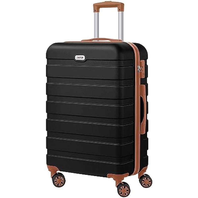 Luggage AnyZip PC ABS Hardside Lightweight Suitcase with 4 Universal Wheels TSA Lock Checked-Medium 24 Inch（Black-Brown）