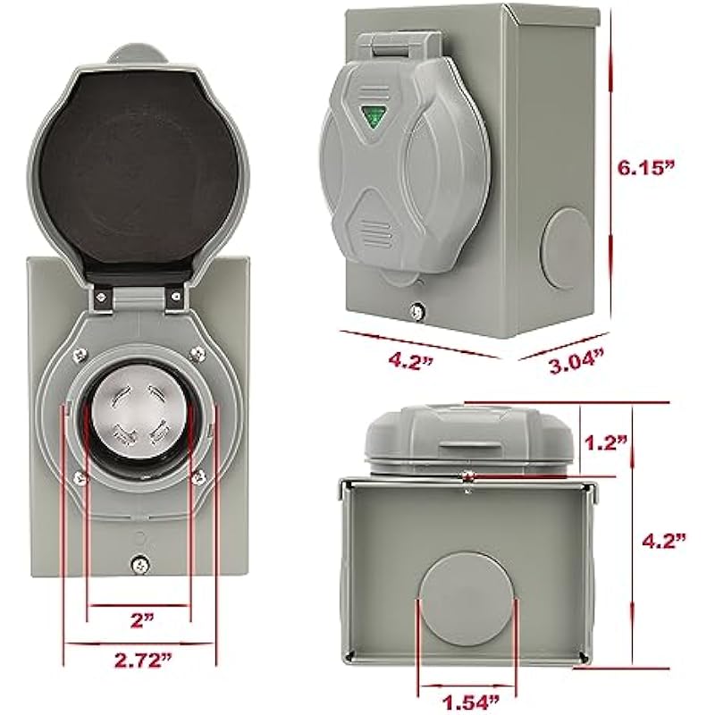 PEAKTOW PTR0105 Weatherproof 30 Amp NEMA 3R Generator Power Inlet Box, NEWA L14-30P, 125/250 Volt, 7500 Watts for Outdoor Use, ETL Listed