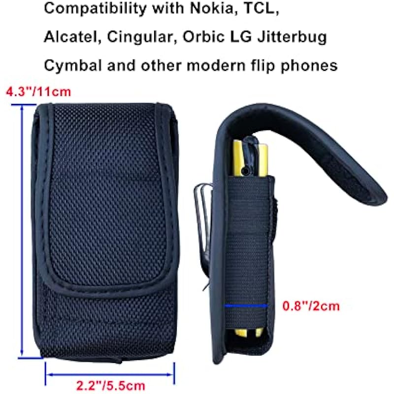 Flip Phone Holster with Belt Loop and Clip, Maezar Nylon Pouch Case Holder Velcro Closure for Nokia 2660 2760, Alcatel Go Flip 4, Myflip, Cingular Flip 4, LG TCL Flip Pro Classic, Plum Flipper 4G