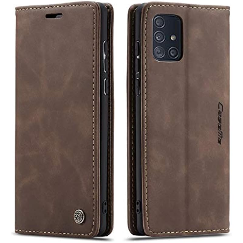 Galaxy A71 Case,Bpowe Leather Wallet Case Classic Design with Card Slot and Magnetic Closure Flip Fold Case for Samsung Galaxy A71 (Coffee)