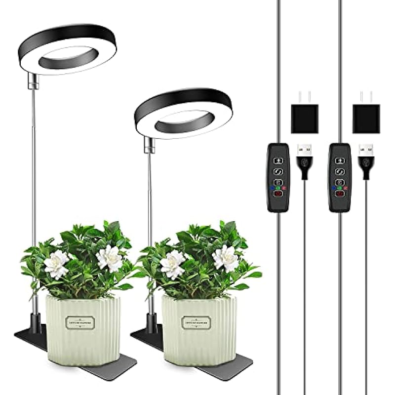 Aokrean Grow Lights for Indoor Plants, 48 LEDs Full Spectrum Plant Light for Indoor Plants, Height Adjustable Growing Lamp with Base, 3 Optional Spectrums, Auto Timer 3/9/12Hrs, 10 Brightness,2 Packs